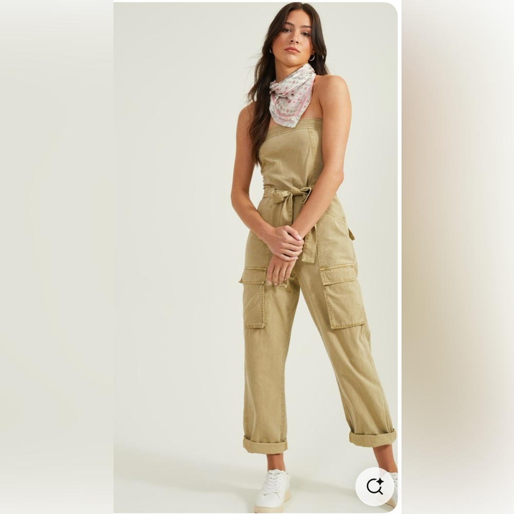 Kensley Washed Olive Cargo Jumpsuit ( Size large, but runs small)